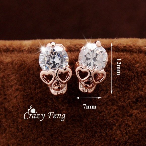Cubic Zirconia Skull Earrings - Picture 2 of 4